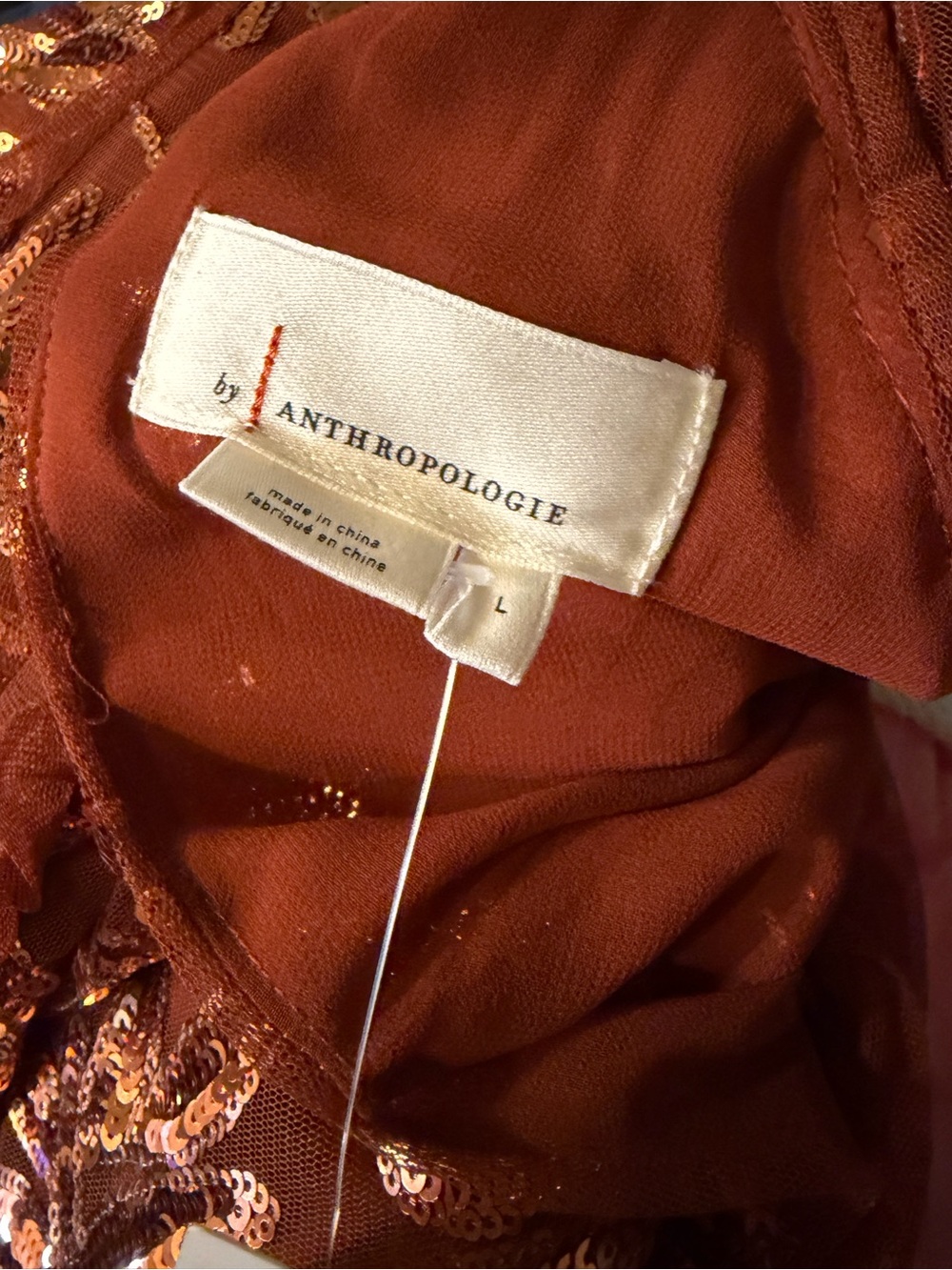 Anthropologie Copper Sequin Leaf Mesh Blouse Large New with tags - Picture 10 of 12